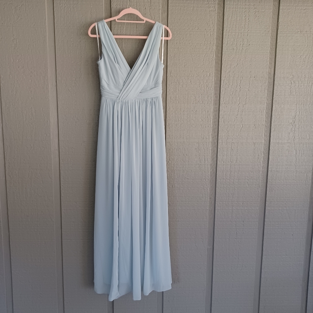 Dessy Collection Draped Chiffon Bridesmaid Maxi Dress Size 6 In Mist Style 2894 - Picture 2 of 16